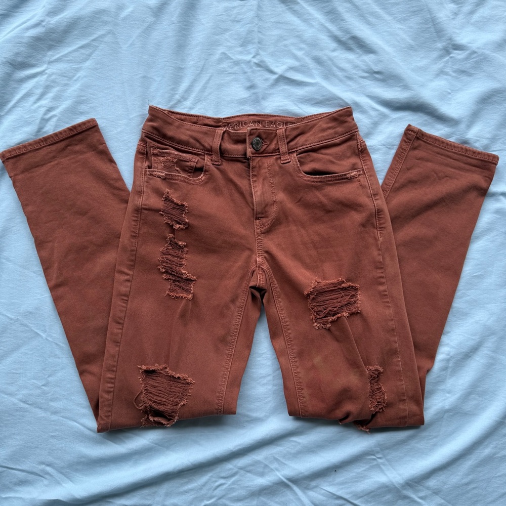 American Eagle Rust Tomgirl Ripped Jeans